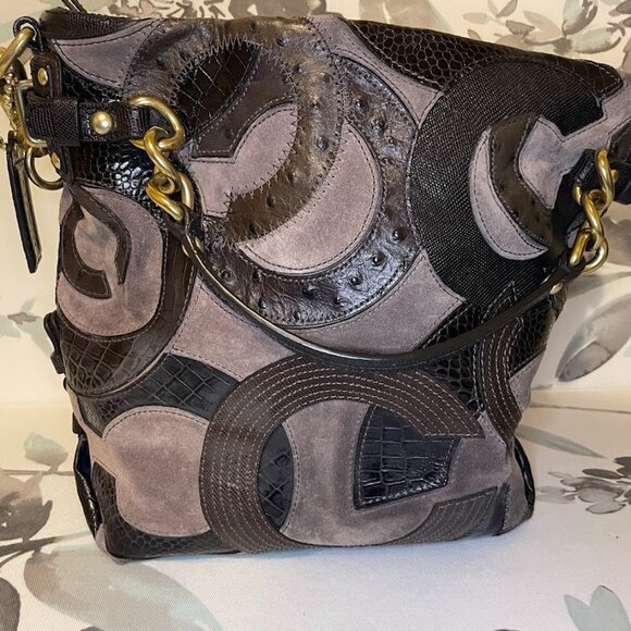 Coach 14339 Brown Suede Leather C Inlay Purse - Picture 6 of 16